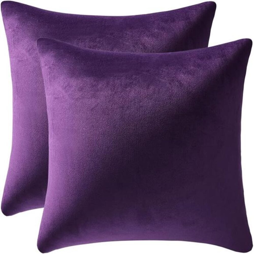 18x18 Throw Pillow Cases Purple: 2 Pack Cozy Soft Velvet Square Decorative